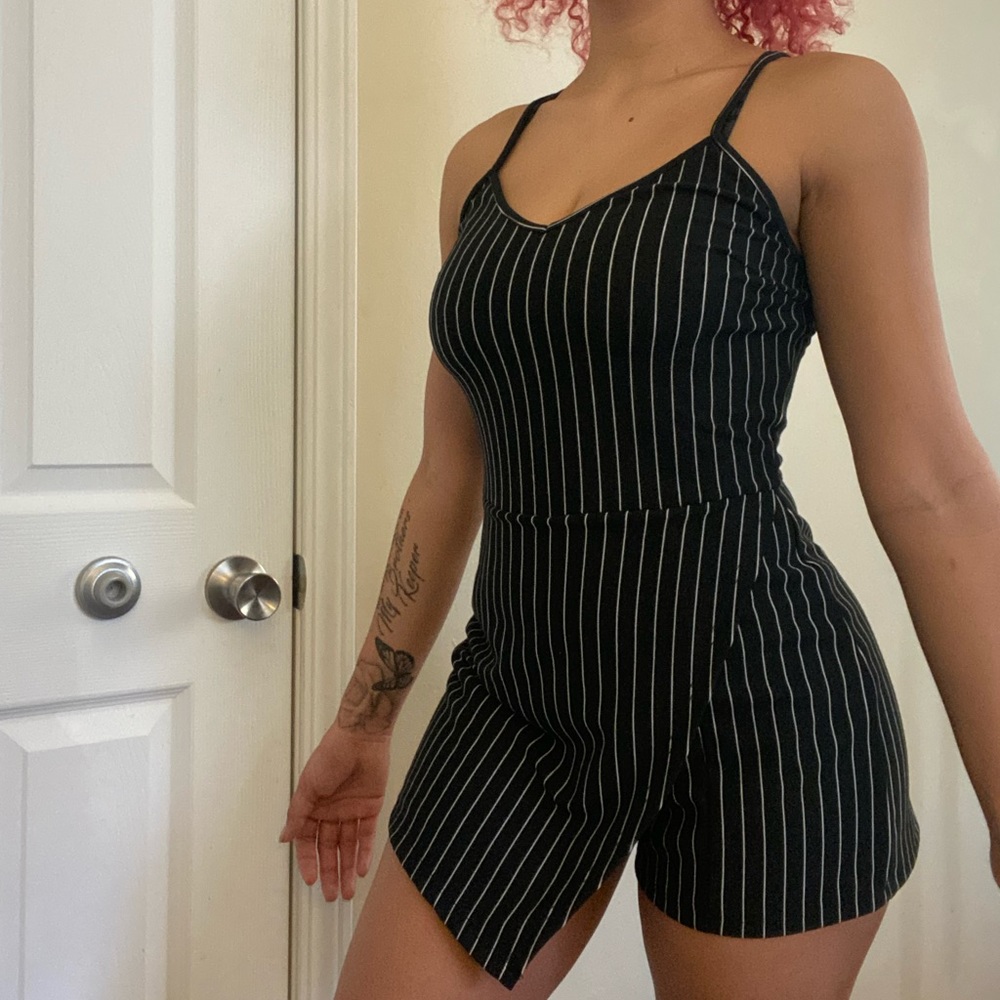 Black Striped Romper with Skort